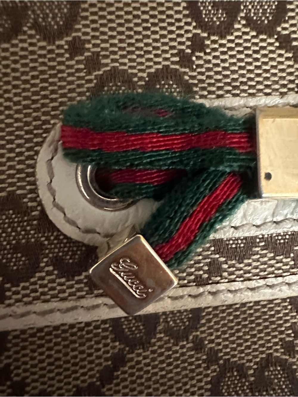 Gucci Brown GG Canvas Wallet with Green and Red Web Detail and Gold Hardware